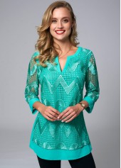 3/4 Sleeve Embroidered Split Neck Blouse