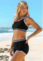 Wide Strap Letter Print Mid Waist Bikini Set 