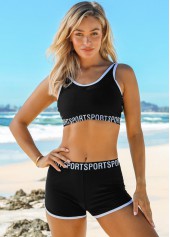 Wide Strap Letter Print Mid Waist Bikini Set 