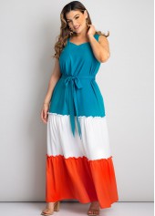 Belted Color Block Plus Size Maxi Dress