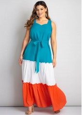 Belted Color Block Plus Size Maxi Dress