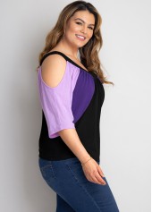 Cold Shoulder Plus Size Contrast T Shirt