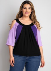 Cold Shoulder Plus Size Contrast T Shirt