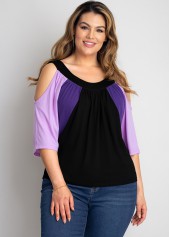 Cold Shoulder Plus Size Contrast T Shirt