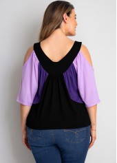 Cold Shoulder Plus Size Contrast T Shirt