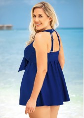 Solid Plus Size Bowknot Swimdress and Panty 