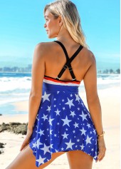 American Flag Print Asymmetric Hem Swimdress and Shorts