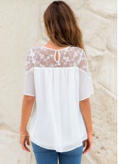 Short Sleeve Lace Stitching Round Neck Blouse