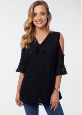 Cold Shoulder Lace V Neck Blouse