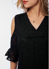 Cold Shoulder Lace V Neck Blouse