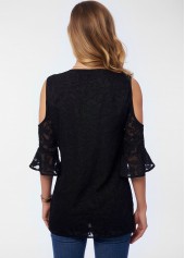 Cold Shoulder Lace V Neck Blouse