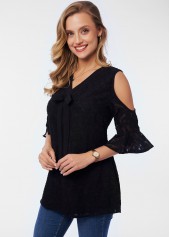 Cold Shoulder Lace V Neck Blouse