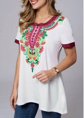 Short Sleeve Tribal Print Round Neck T Shirt