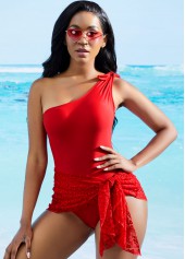 Lace Stitching Tie Front One Piece Swimdress