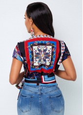 V Neck Paisley Print Tie Side Blouse 