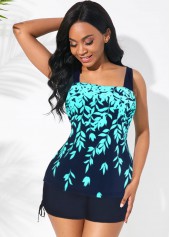 Wide Strap Drawstring Side Printed Tankini Set