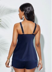 Wide Strap Drawstring Side Printed Tankini Set