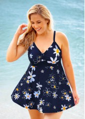 Plus Size Floral Print Spaghetti Strap Swimdress and Panty 