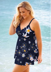 Plus Size Floral Print Spaghetti Strap Swimdress and Panty 