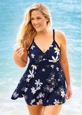 Plus Size Floral Print Spaghetti Strap Swimdress and Panty 