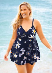 Plus Size Floral Print Spaghetti Strap Swimdress and Panty 