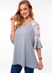 Flare Sleeve Lace Stitching V Neck T Shirt