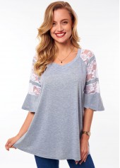 Flare Sleeve Lace Stitching V Neck T Shirt
