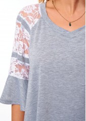 Flare Sleeve Lace Stitching V Neck T Shirt