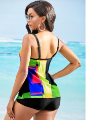 Spaghetti Strap Colorful Printed Tankini Set