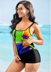 Spaghetti Strap Colorful Printed Tankini Set
