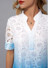Lace Tie Dye Print Split Neck Blouse