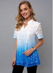 Lace Tie Dye Print Split Neck Blouse