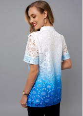 Lace Tie Dye Print Split Neck Blouse