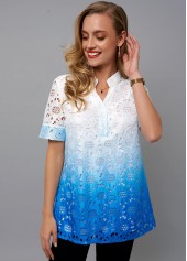 Lace Tie Dye Print Split Neck Blouse