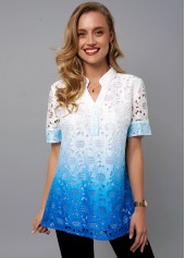 Lace Tie Dye Print Split Neck Blouse