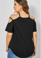 Sunflower Print Plus Size Strappy Cold Shoulder T Shirt