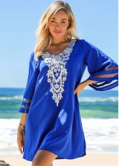 3/4 Sleeve Embellished Neck Cover Up