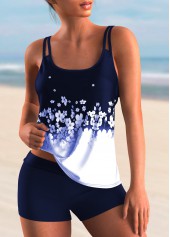 Spaghetti Strap Ombre Floral Print Tankini Set	