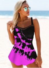 Spaghetti Strap Keyhole Back Tie Dye Swimdress and Panty