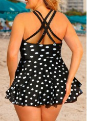Polka Dot Cross Strap Plus Size Swimdress and Shorts