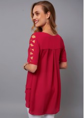 Asymmetric Hem Cutout Sleeve V Neck Blouse