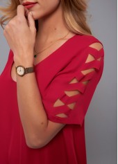 Asymmetric Hem Cutout Sleeve V Neck Blouse