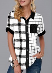 Turndown Collar Plaid Button Up Shirt