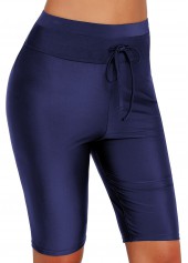 Navy Blue High Waist Drawstring Detail Swim Shorts