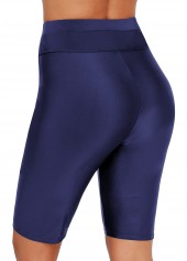 Navy Blue High Waist Drawstring Detail Swim Shorts
