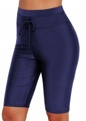 Navy Blue High Waist Drawstring Detail Swim Shorts
