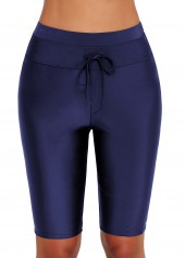 Navy Blue High Waist Drawstring Detail Swim Shorts