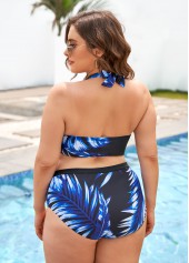 High Waisted Plus Size Leaf Print Bikini Set