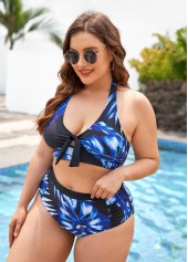 High Waisted Plus Size Leaf Print Bikini Set