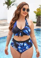 High Waisted Plus Size Leaf Print Bikini Set